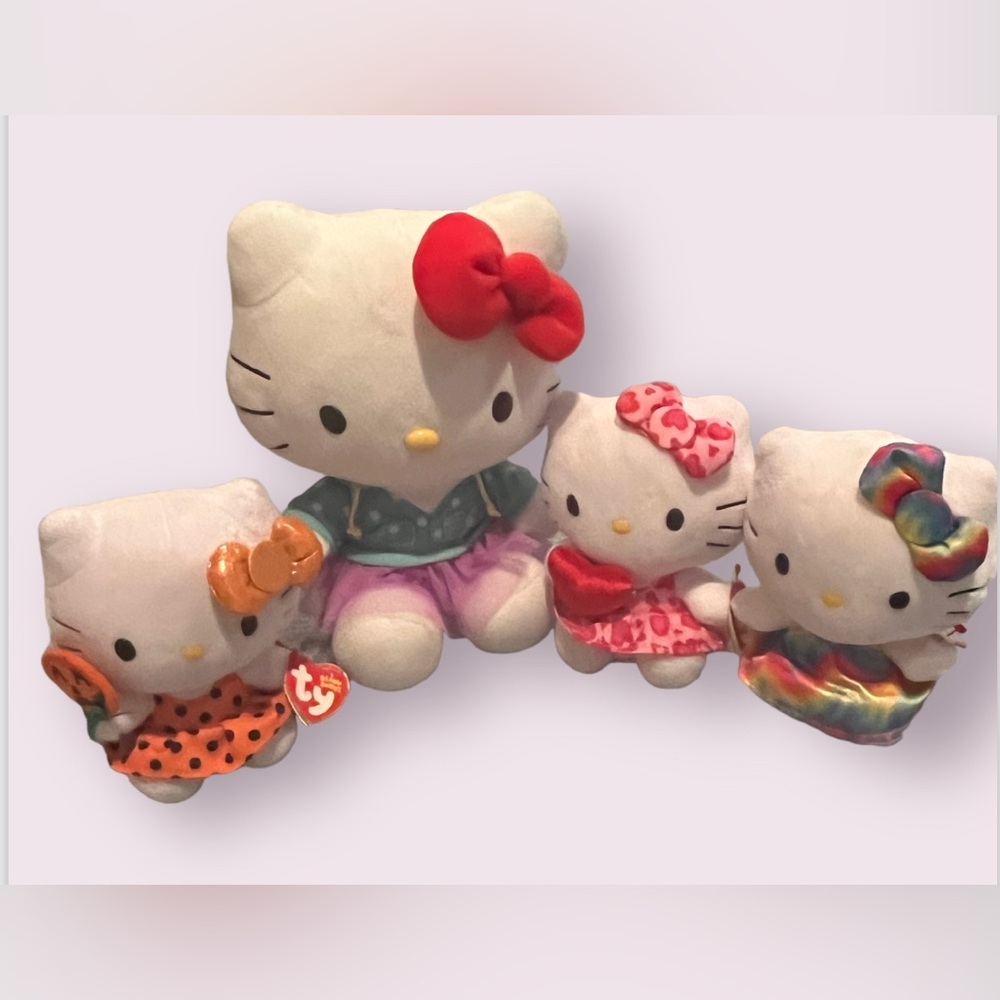 Lot of 4 Hello Kitty Dolls - 3 Holiday TY Beanie Babies + Larger Sanrio Stuffed